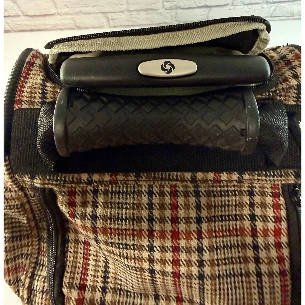 Vintage Samsonite Rolling Duffel Bag Carry On Woven Plaid Herringbone Wheels 24